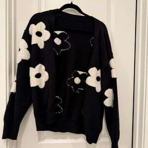 Floral Black and White Sweater
